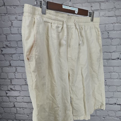 SIR7 Studio Cream Linen Cotton Blend Drawstring Elastic Waist Shorts L