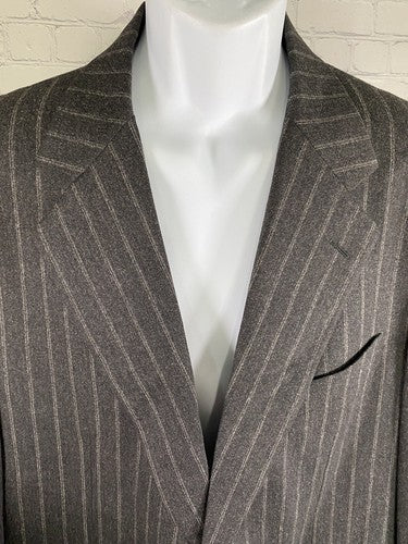VTG Take 6 By Kashini “120” Super Fine 100% Wool Gray Striped Jacket Blazer 44R