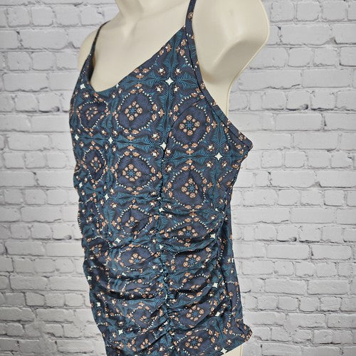 DownEast Swim Navy Floral Ruched Strappy Back One Piece Swimsuit Size XXL