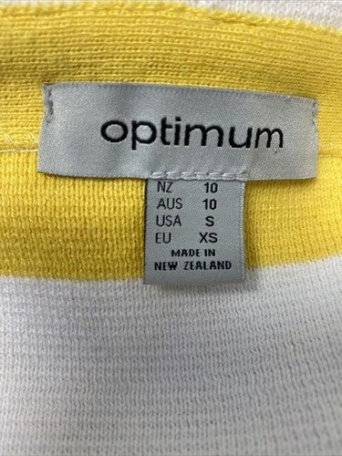 Optimum NZ White Yellow Striped 3/4 Sleeve Cape Collared 3 Button Knit Sweater S