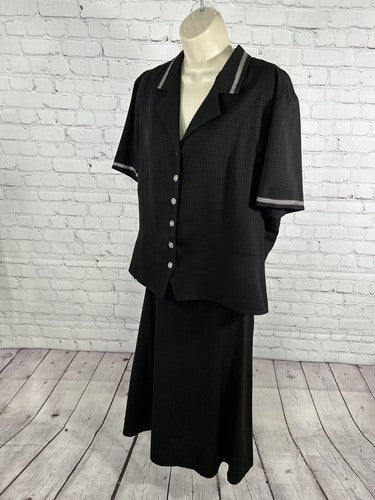 Miss Dorby Black Two Piece Outfit Set Long Skirt Button Up Top Women’s 18