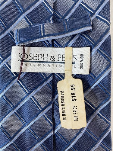 VTG NWT Joseph Feiss Blue Gray Check 100% Silk Men’s Wide Neck Tie (58 x 4)