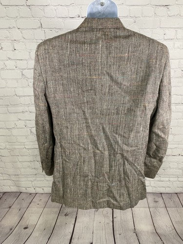 VTG Bilari Hand Tailored Brown Multicolor Fleck Overcheck Silk Jacket Blazer 42R