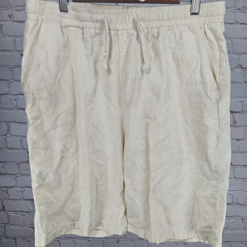 SIR7 Studio Cream Linen Cotton Blend Drawstring Elastic Waist Shorts L