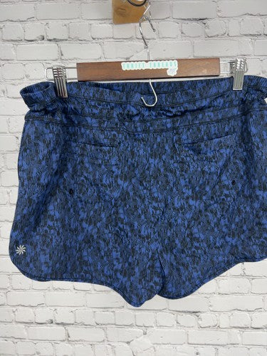 Athleta Blue Black Abstract Print Drawstring Lined Running Shorts L (32X2)