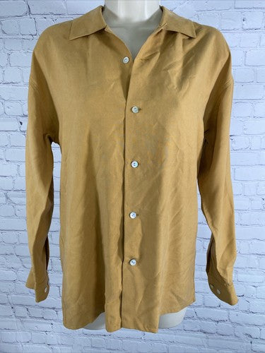 VTG Harold’s Gold Silk Oyster Shell Long Sleeve Button Up Blouse Top Petite P