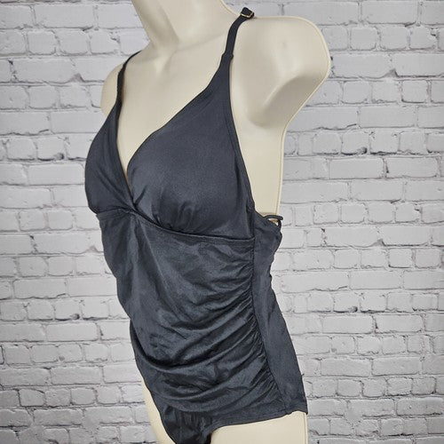 Hilor Black Macrame Strappy Back V Neck One Piece Swimsuit Bathing Suit 12