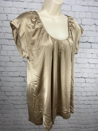Kenneth Cole Reaction Champagne 100% Silk Pleated Cap Sleeve Tunic Top 8