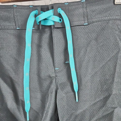 Athleta Gray Teal Cargo Pocket Lace Up Board Shorts Swim Bottoms 12 (34X6)