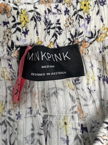 Minkpink White Colorful Floral Elastic Waist Layered Pleated Ruched Skirt M
