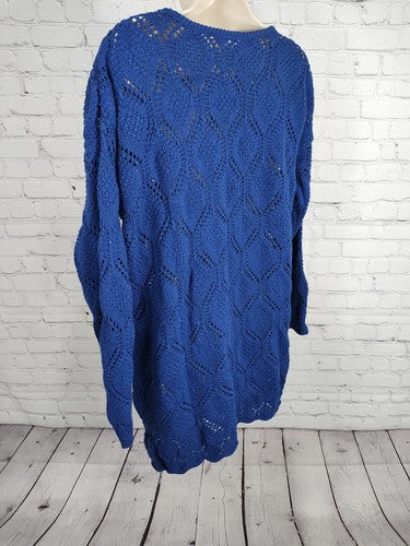 VTG Huntington Ridge Royal Blue Round Neck Pullover Open Knit Sweater Size Large