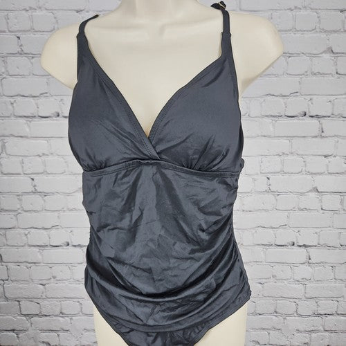 Hilor Black Macrame Strappy Back V Neck One Piece Swimsuit Bathing Suit 12