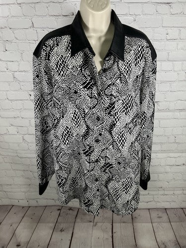 Jordan Woman Black White Vegan Leather Collar/Sleeve Cuffs/Buttons Button Up 16W