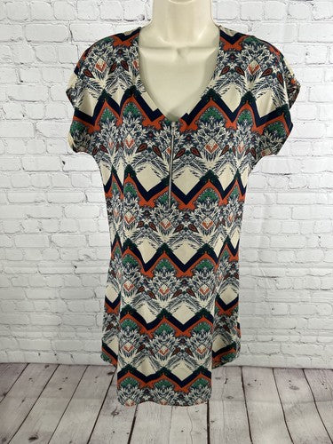Caramela Multicolored Short Sleeve Chest Zip Pullover Shift Dress USA Women’s S