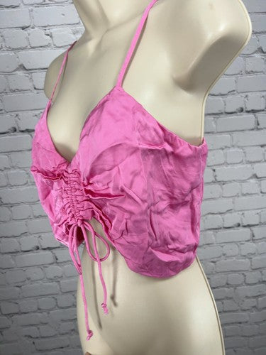 Aerie Pink Ruched Drawstring Front V Neck Cami Crop Top Size S