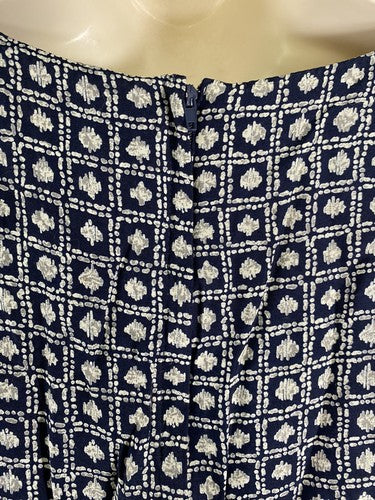 VTG Sharon Anthony Navy Blue White Long Sleeve Layered Shoulder Pad Dress Size 6
