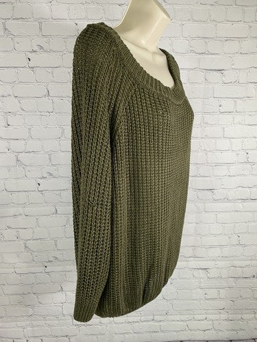 NWT NWD Impressions Green Chunky Knit Cotton Blend Pullover Sweater S/M