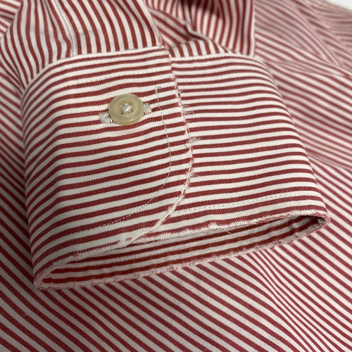 Brooks Brothers 346 Red White Striped Long Sleeve 100% Cotton Button Up Shirt L