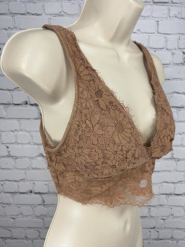 Aerie Tan Floral Lace Lined Plunge V Neck Bralette Bra M