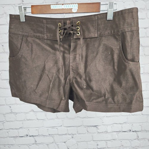 La Blanca Brown Lace Up Front Board Shorts Swim Cover Up Small (32X3)