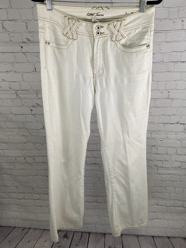 Kikit Jeans White Gold Thread Cotton Boot Cut Straight Leg Baggy Denim Jeans 8