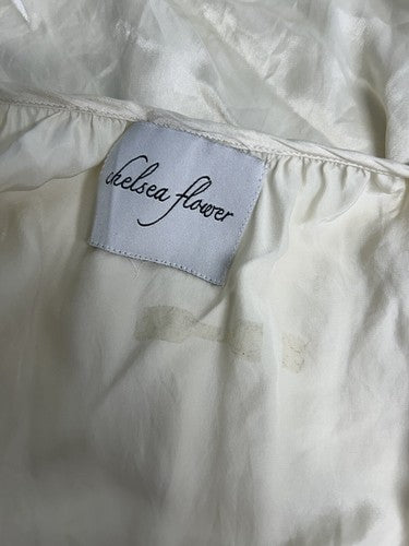 Chelsea Flower Ivory 100% Silk Rhinestones Embroidered Scoop Neck Blouse M