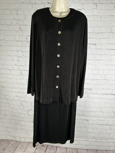 VTG Citiknits Slinky Black 3 Piece Set Maxi Skirt Tank Top & Sweater Outfit L