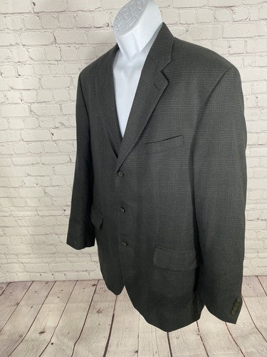 VTG 1998 Franco Tassi 100% Wool Black Brown Plaid 3 Button Blazer Jacket 44T