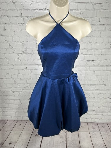 Teeze Me Blue Halter Short Bubble Hem Fit And Flare Party Dress Junior’s 11