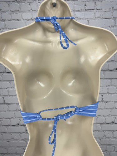 Shade & Shore Blue White Striped Textured Halter Push Up Bikini Swim Top 34B