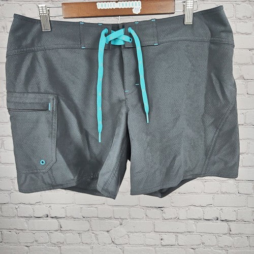 Athleta Gray Teal Cargo Pocket Lace Up Board Shorts Swim Bottoms 12 (34X6)