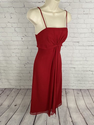 Bill Levkoff Red Pleated Front Sleeveless Midi Length Sheath Dress 4