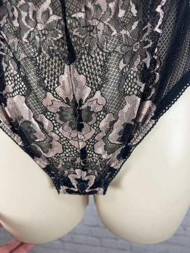 Auden Black Nude Floral Lace Underwire Push Up Thong Bodysuit Teddy M