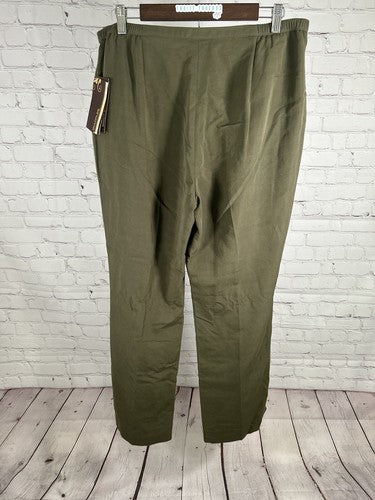 NWT Multiples Green Stretch Pleated Elastic Waist Wide Leg Pants 14 (34x31.5)