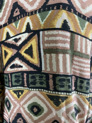 VTG Fuda International Colorful Aztec Print Full Zip 100% Silk Bomber Jacket M
