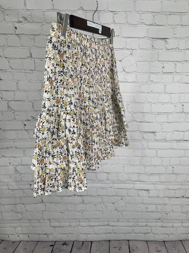 Minkpink White Colorful Floral Elastic Waist Layered Pleated Ruched Skirt M