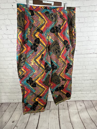 VTG Laura Henson Colorful Geometric Aztec Tribal Side Zip Pants 22 (37 x 24)