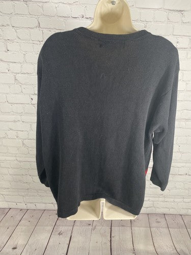 VTG Chrysantheme Black Poinsettia Embroidered Beaded Hand Knit Sweater 1X