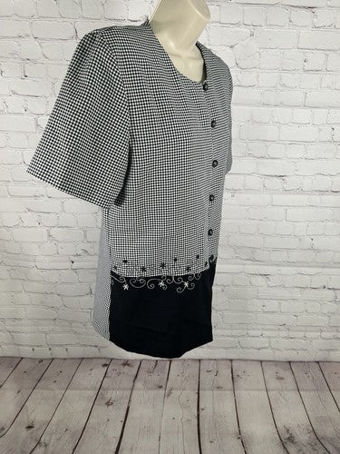 VTG Willow Ridge Black White Check Button Up Embroidered Shoulder Pad Blouse 12