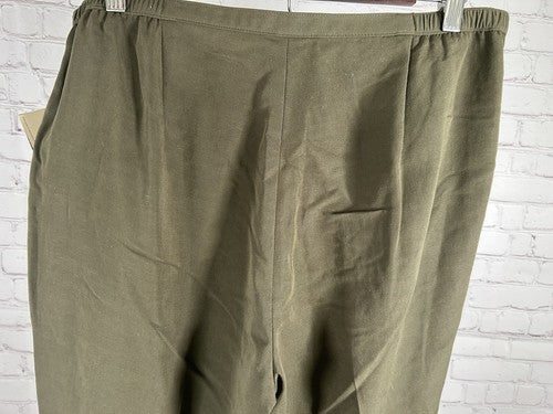 NWT Multiples Green Stretch Pleated Elastic Waist Wide Leg Pants 14 (34x31.5)