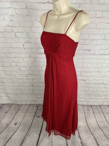 Bill Levkoff Red Pleated Front Sleeveless Midi Length Sheath Dress 4