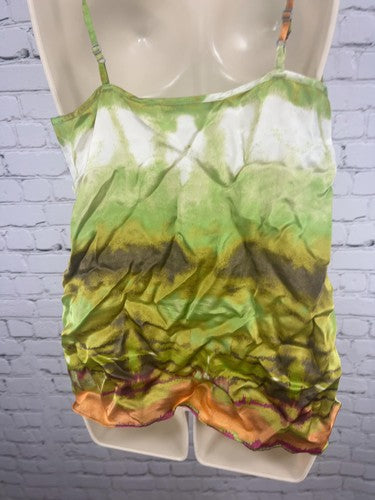 Banana Republic Green Tie Dye 100% Silk V Neck Spaghetti Strap Cami Top S