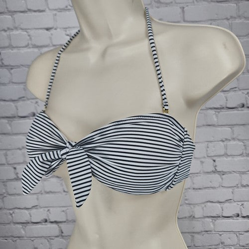 Victoria's Secret Black White Striped Knot Front Bandeau Bikini Top Size S