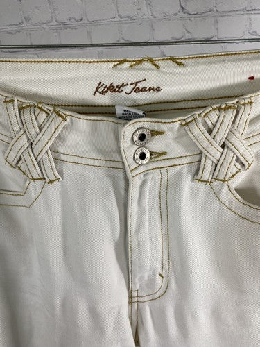 Kikit Jeans White Gold Thread Cotton Boot Cut Straight Leg Baggy Denim Jeans 8