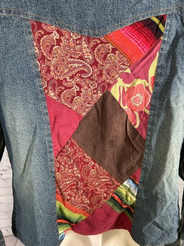 Stonebridge Medium Wash Long Sleeve Denim Snap Up Shirt Quilted Colorful Back PL