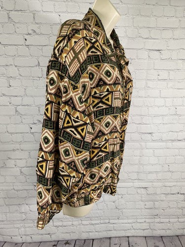 VTG Fuda International Colorful Aztec Print Full Zip 100% Silk Bomber Jacket M