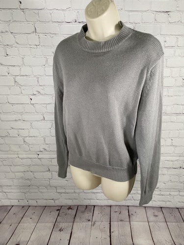 VTG Toffee Solid Gray High Neck Cable Knit Long Sleeve Pullover Sweater Large L