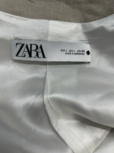 Zara Beige Tan 100% Linen Button Up Short Sleeve Shirt Vest Women’s Size Large L