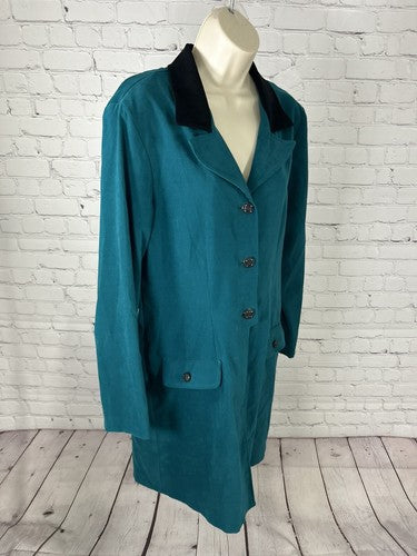 VTG Jason Matthews Teal Long Sleeve Front Back Slits Button Up Top Women’s 12