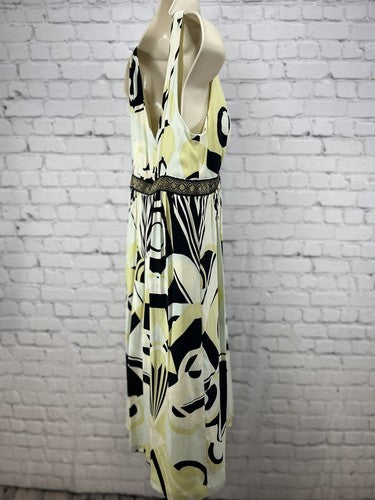 VTG Nicole Miller Multicolor Silk Blend Empire Waist Midi Art Deco Dress Size 6